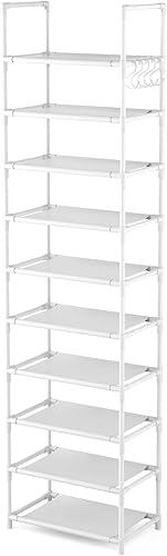 Miniatura 8 de Zapatero alto de 10 niveles para 20 a 25 pares de botas, organizador de almacenamiento, estante de zapatos estrecho resistente para entrada,