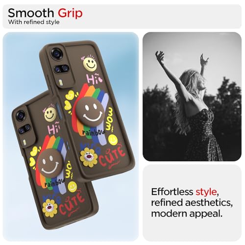 Image of Pikkme Back Cover for Vivo Y31 / Y51 | Soft Silicone| Cute Rainbow Smile & 3D Cartoon Flower Design | Shockproof Raised Camera Protection Bumper Case (Brown)