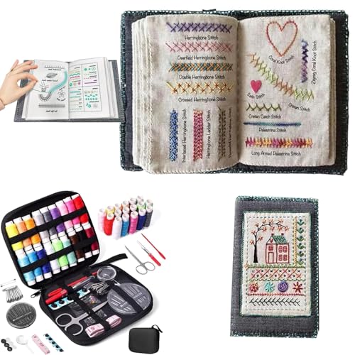 XIBHDN - 2026 New Embroidery Stitch Book Kit, Stitch Book Embroidery, All-in-One Embroidey StitchBook & Sewing Kit, Comes with a Complete Toolkit and Instructional Tutorial (1set) - -15%