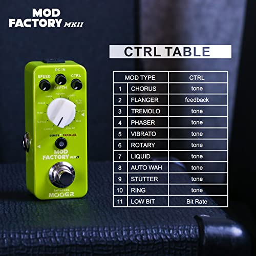 Mooer Mod Factory MKII Multi Modulation Pedal für Gitarre – 11 Effekte, Tap Tempo, Seriell/Parallel Routing