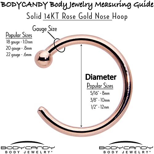 Body Candy Solid 14K Rose Gold Nose Hoop 18 Gauge 5/16" Diameter 8Mm Size Nose Piercing Jewelry Unisex #TOP6