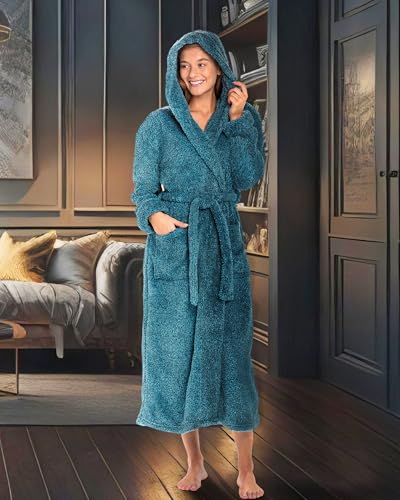 Image of Alexander Del Rossa Womens Fluffy, Fuzzy Robe for Women,Women's Long Hooded Robes, Plus Size