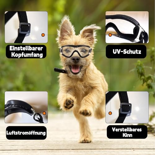 Esshogo Hundebrille Sonnenbrille, Große Hunde Hundeschutzbrille, UV-Schutzbrille, Einstellbar Hunde Sonnenbrille, Hundebrille für mittelgroße und kleine, Motorradbrille transparente Einstellbar