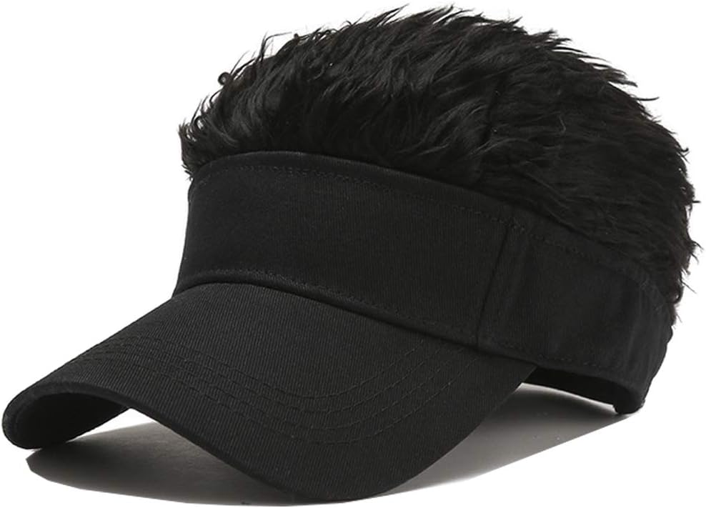 Novelty Hair Visor Sun Cap Wig Peaked Baseball Hat with Spiked Hairs