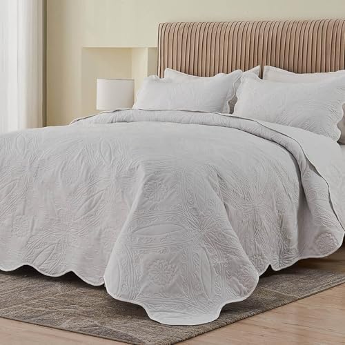 Image of Kingnex Extra Wide Oversized King Bedspreads 128x120 for Tall King or Cal King Bed Ultrasonic Quilted Coverlet Set 3 Piece Include 1 Quilt 2 Pillowcases White