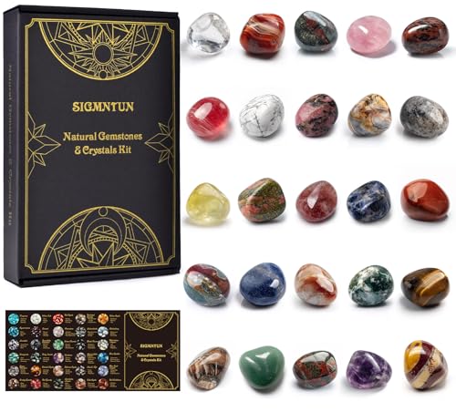Image of Polished Stone Set Mixed Crystals, Christmas Gift for Kids, 1.2 inch - 2.5 lbs, 25 Types of Extra Large Size Tumbled Gemstones and Crystals Bulk for Healing, Reiki, Meditation, Witchcraft