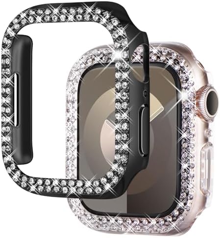 NewWays 2-pack Women Bling Cases Compatible with Apple Watch 44mm Series 6/5/4/SE(2023-2020) Without Protective Film,Overall Protective Bumper Diamond Case for iWatch 44mm(RoseGold+Clear)