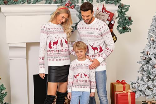 Image of Aiboria Matching Family Ugly Christmas Reindeer Snowflakes Sweater Pullover for Women /Men /Boys /Girls