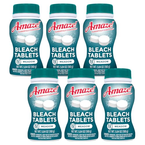 AMAZE Ultra Concentrated Bleach Tablets [6 bottles] - Meadow Scent - for Laundry, Toilet, and Multipurpose Home Cleaning. No Splash Liquid Bleach Alternative