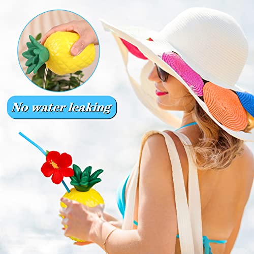 6-Pack Pineapple Cups For Hawaiian Luau Party With 12 Flower Straws Pineapple Drink Cups Lids Food-Grade Pp Plastic Aloha Tropical Beach Jungle Moana Themed Birthday Party Fun Drink Decoration Cups #TOP4