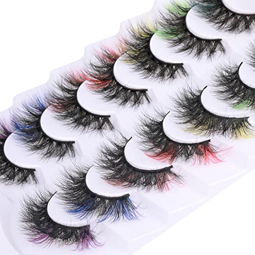 Colored Eyelashes Mink Lashes With Color 20Mm Fluffy Colorful Lash 5D Dramatic Long Thick Cat Eye Lashes Full Curly False Eyelash Strip Pack 7 Pairs 7 Colors By Goddvenus #TOP5
