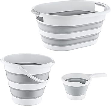 Lirazon Set of 3 Foldable Laundry Basket, Bucket, Mug, Plastic Accordion Non-Place Design