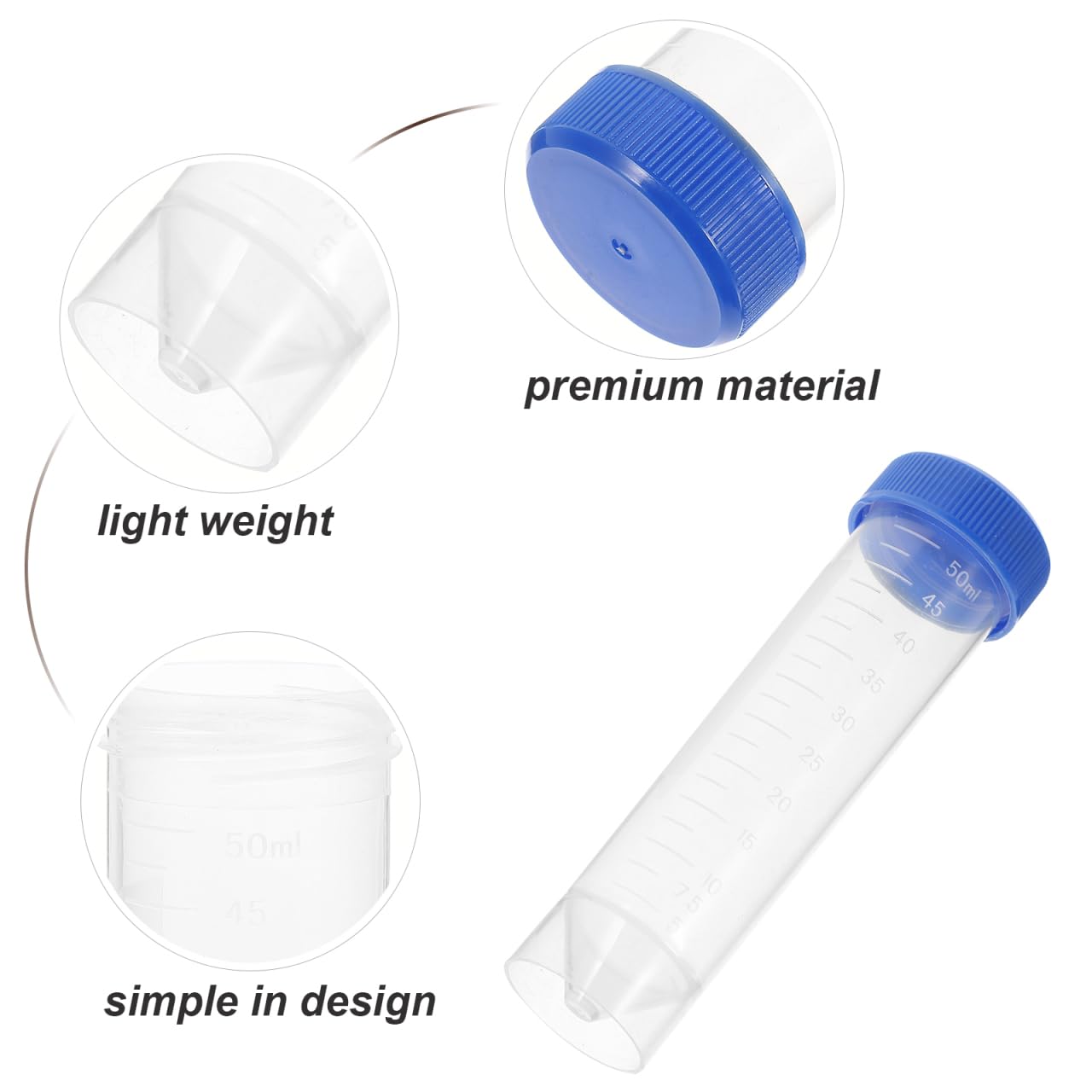 Ciieeo 50 Tubos de Centrífuga de 50Ml con Base Plana y Tapones de Plástico con Rosca, Portátiles y Compactos para Laboratorio Científico