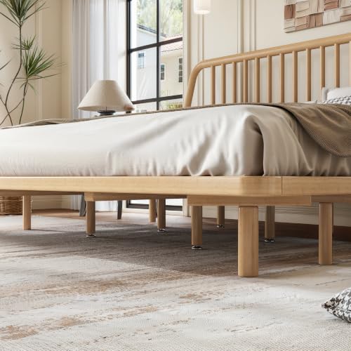 Image of Bellemave King Size Bamboo Bed Frame with Slatted Slanted Headboard,Natural