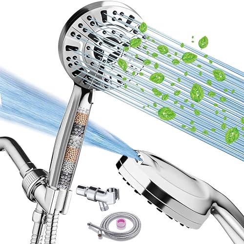 Filtered Shower Head with Handheld for Hard Water, High Pressure 10 Spray Modes with Built-in 15 Stage Filter, Eliminates Chlorine Heavy Substances, Water Softener Filters Beads Reduces Itchy Dry Skin