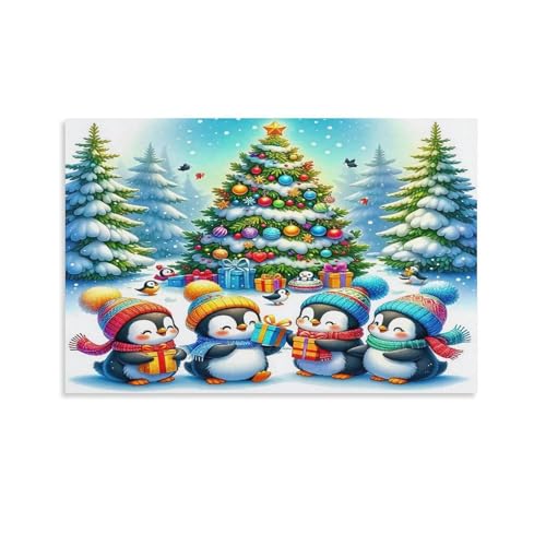 Art Mural Encadré hibouille et pingouins : un tableau en toile surprise pour cadeau d'anniversaire