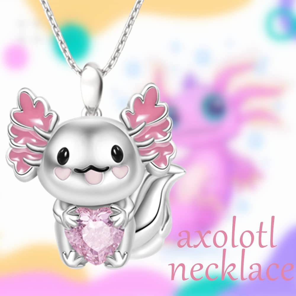 Collana Anime con ciondolo pendente Axolotl figure con Strass brillante zircone donna ragazzi ragazze mamma Hip hop Punk Trap regalo colore argento e catenina acciaio inossidabile festa