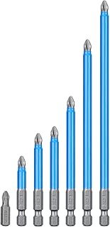 Saipor 7pcs PH2 Magnetic #2 Phillips Screwdriver Bit Set Hex Shank Phillips Head Drive Bit Cross Anti-slip Screw Driver Power Drill Bit Screwdriving Bit for Electric Hand Screwdrivers| 25-150mm Length