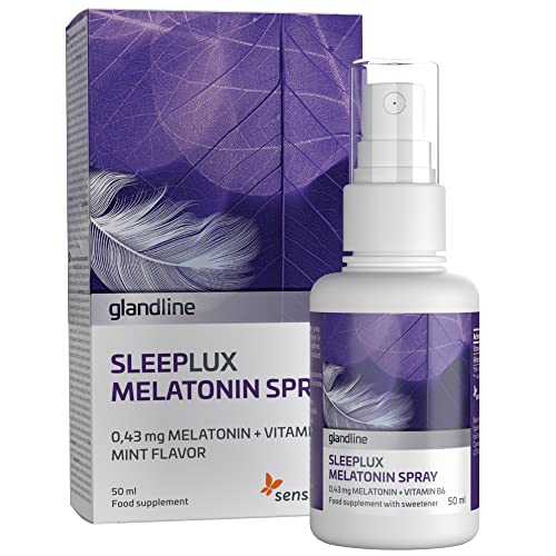 SleepLux Melatonin einschlafspray (50 ml) | 0,43 mg natürliches Melatonin für besseren Schlaf mit zusätzlichem Vitamin B6 | Minzgeschmack | Pflanzlich und vegan | 445 Sprühstöße | von Sensilab Cover