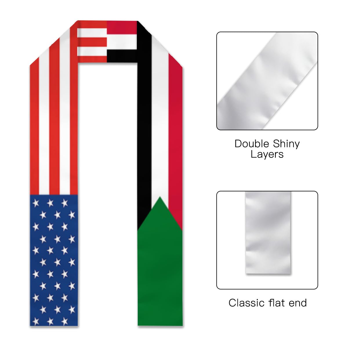 Sudan Sudanese America Flag Graduation Stole Scarf Shawl Sash for Abroad Student International Study Class of 2024/2025 Graduate Gift Unisex 72 inches Length