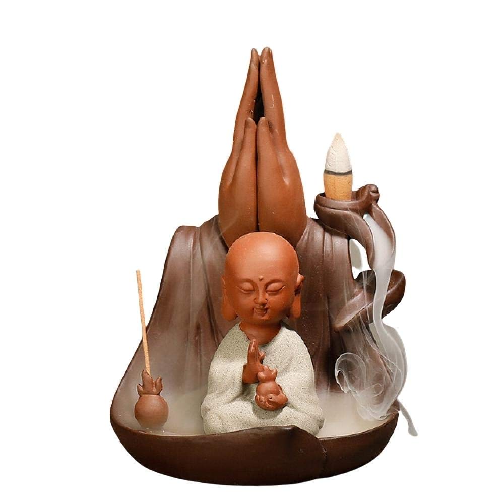 Cascada Zen Feng Shui Decoración Del Hogar Estatua De Buda Guanyin Reflujo Quemador De Incienso Decoración Incienso Cono Budista Zen Monje Quemador De Incienso-Cono De Incienso C + 50Pcs_Lavanda