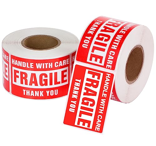 Image of 3 x 2 Inch Handle with Care Fragile Stickers for Shipping Moving Glass 1000 Permanent Adhesive Fragile Labels-2 Rolls