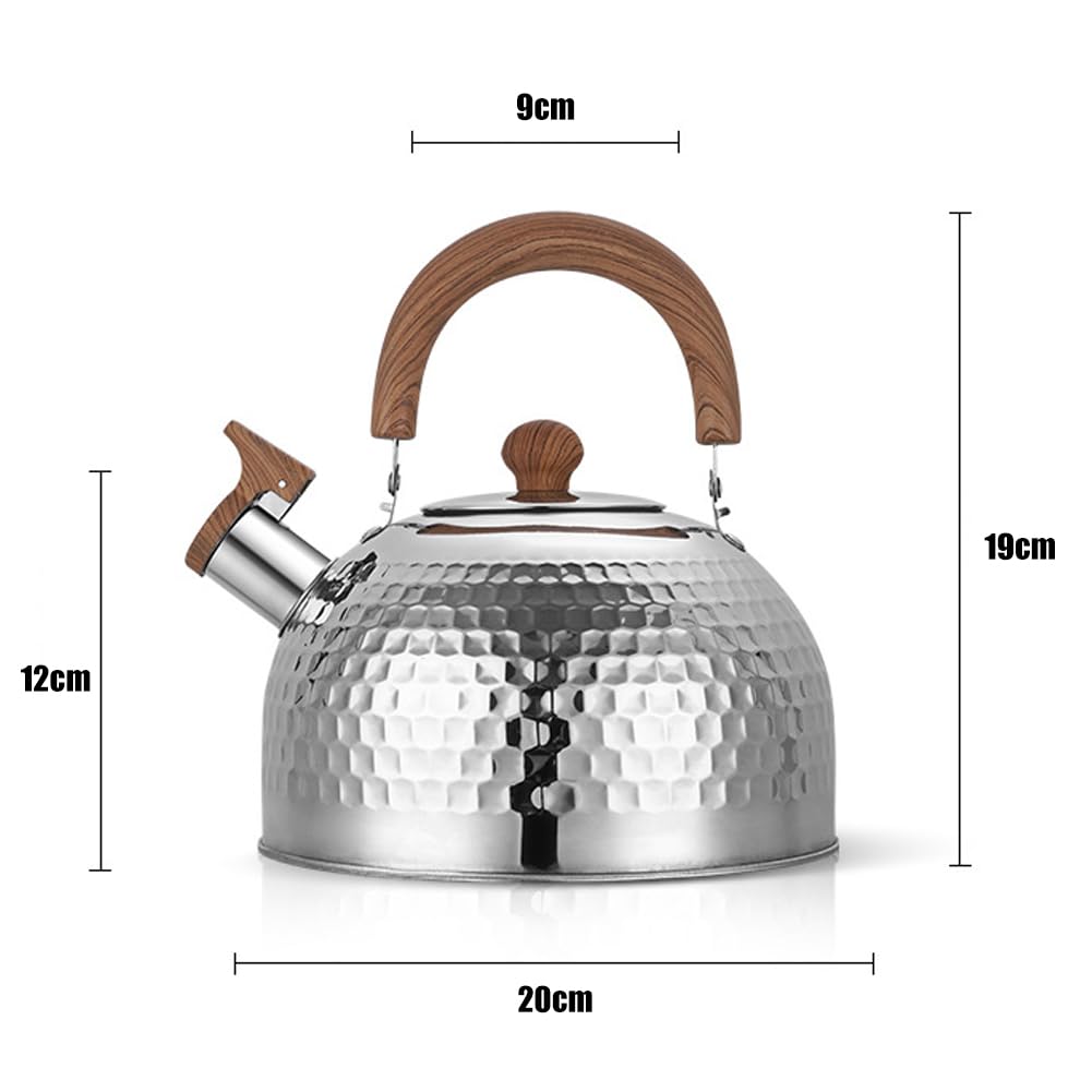 Gohytal 3 L Kettle, Whistling Kettle Made of Stainless Steel Whistling Kettle with Wood Grain Handle, Tea Kettle - Image 2