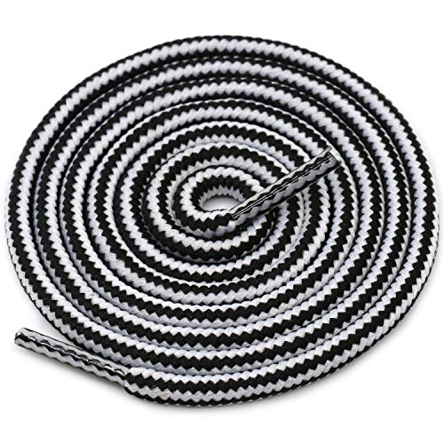 DELELE 2 Pair Round Boot Laces Outdoor Hiking Walking Shoelaces Rope White Black Striped Shoe Lace Work Shoe Strings 27.56 inches