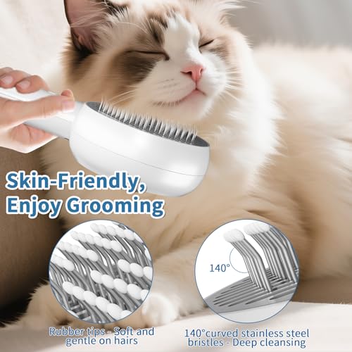 Image of Cat Steam Brush for Indoor Cat Dog 5 In 1 Pet Fur Remover Tool for Shedding & Grooming Anti-Static Spray Hair Removal Comb with Release Button Long Short Hair Pet Dog Supplies - White