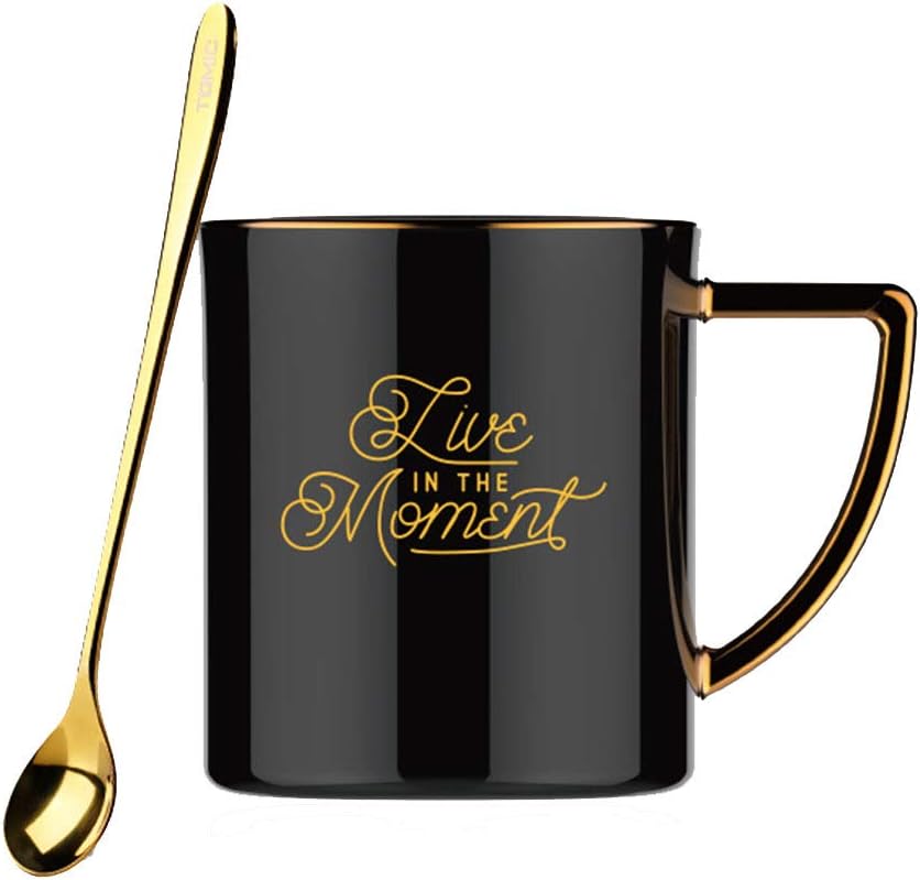 Amazon Com Mugs Cup Mug Coffee Cup Milk Cup Hot Cocoa Cup With Spoon Couple Cup 300ml Cups Color Black Size 7 cm Coffee Cups Mugs