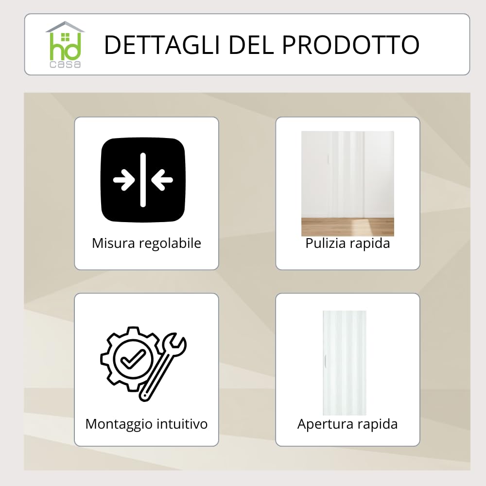 ROLLPLAST PINTO Porte pliante intérieure PINTO, modèle extra standard, en PVC, réversible et réglable, à monter soi-même, fabriquée Italie, ameublement, blanc 83 x 214 cm