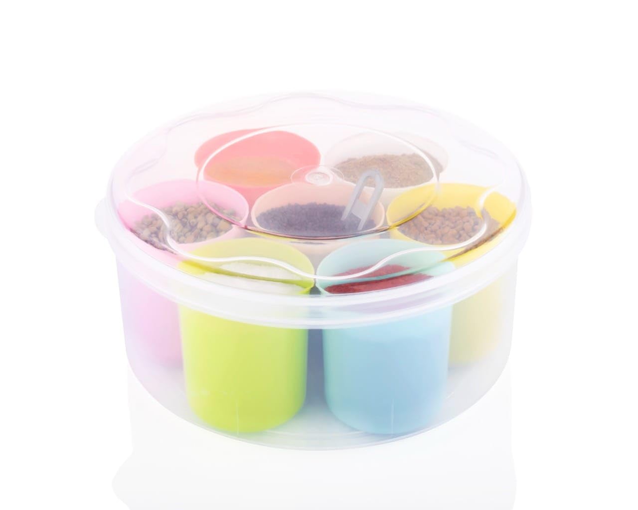 HomeWiz Round Multipurpose Masala & Storage Box | Dry Fruit, Pickle & Spice Container | Unique Style Plastic Spice Dabba for Kitchen | Multipurpose Masala Container with Compartments – Multicolor-image-40