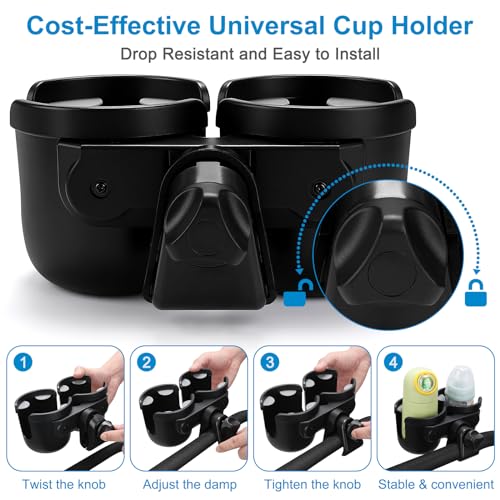 Image of Accmor Stroller Cup Holder, Universal Cup Holder for Uppababy Nuna Doona Strollers, Bottle Drinks Holder for Wheelchair, Walker, Bike, Scooter