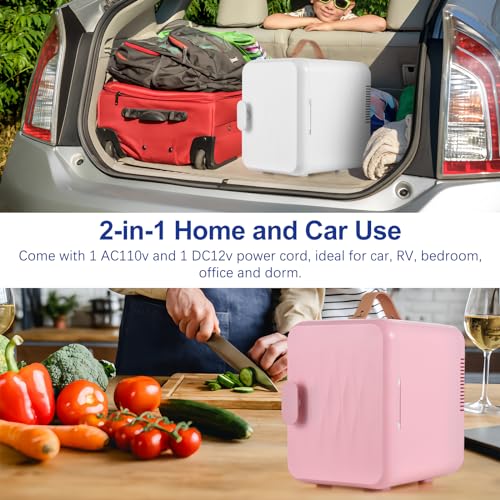 Geladeira de Beleza Skincare 2-em-1 Cooler Termoelétrico e Aquecedor 6L 8 Latas Portátil Pequena com Alça para Carro Quarto Escritório Dormitório 110V AC 12V