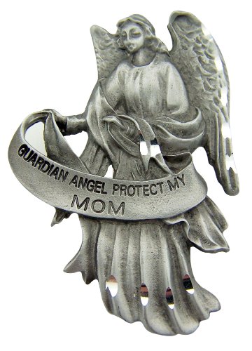 WJ Hirten Pewter Guardian Angel Visor Clip, 2 1/2 Inch - Protect My Mom Silver