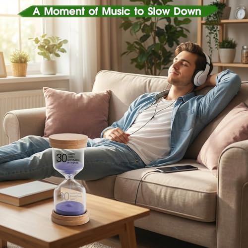 Image of 30 Minute Wooden Sand Timer,Purple Sand Hourglass for Productivity, Focus, Meditation & Home Decor,30 Min Reloj de Arena Sand Clock for Kitchen, Office, Classroom, Yoga & Games