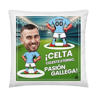 Kembilove Cojín Personalizado HALA Madrid con Caricatura | Almohada con Foto Nombre y Dorsal | Regalo Original para Aficionados del Real Madrid | Detalle Futbolero Decorativo (Celta) | Ya disponible en tu tienda friki favorita! En mundofriki.es!