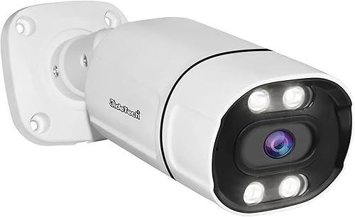 JideTech Cámara bala IP PoE de 5MP para exteriores con audio de 2 vías, cámara de seguridad IP de lente de 0.142 in para interiores, IR de 120 pies,
