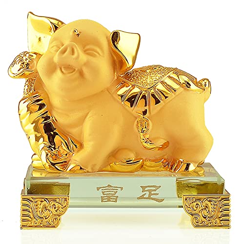 BOYULL Chinese Zodiac Pig Golden Resin Collectible Figurines Table Decor Statue