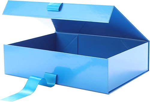 Miniatura 2 de GREEN BEAN 5 cajas de regalo grandes con tapas para regalo de 13 x 9.7 x 3.4 pulgadas, cajas de regalo magnéticas azules con cinta, caja de