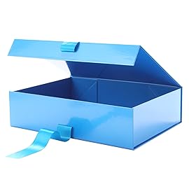 GREEN BEAN Large Gift Box with Lid for Presents 13x9.7x3.4 Inches, Fathers Day Blue Magnetic Gift Box with Ribbon, Groomsmen Proposal Box, Luxury Gift Boxes (Glossy Blue)