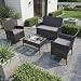 SVITA Brooklyn Gartenlounge 4-teilig Polyrattan Lounge Set wetterfest Garten Terrasse Balkon inkl. Kissen Glas Tisch Schwarz