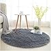 YOH Fluffy Soft Round Area Rugs for Kids Girls Room Princess Castle Plush Shaggy Carpet Cute Circle Furry Nursery Rug for Teen's Bedroom Living Room Home Decor Big Circular Floor Carpet 4'x4' Grey