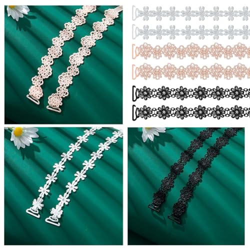 BH Träger Abnehmbar, 3-Paar-Süße Blumen-Frauen-BH-Träger und 1-Paar-Klarer BH-Riemen Verstellbare Und Abnehmbare Kleid-Riemen für Mädchen