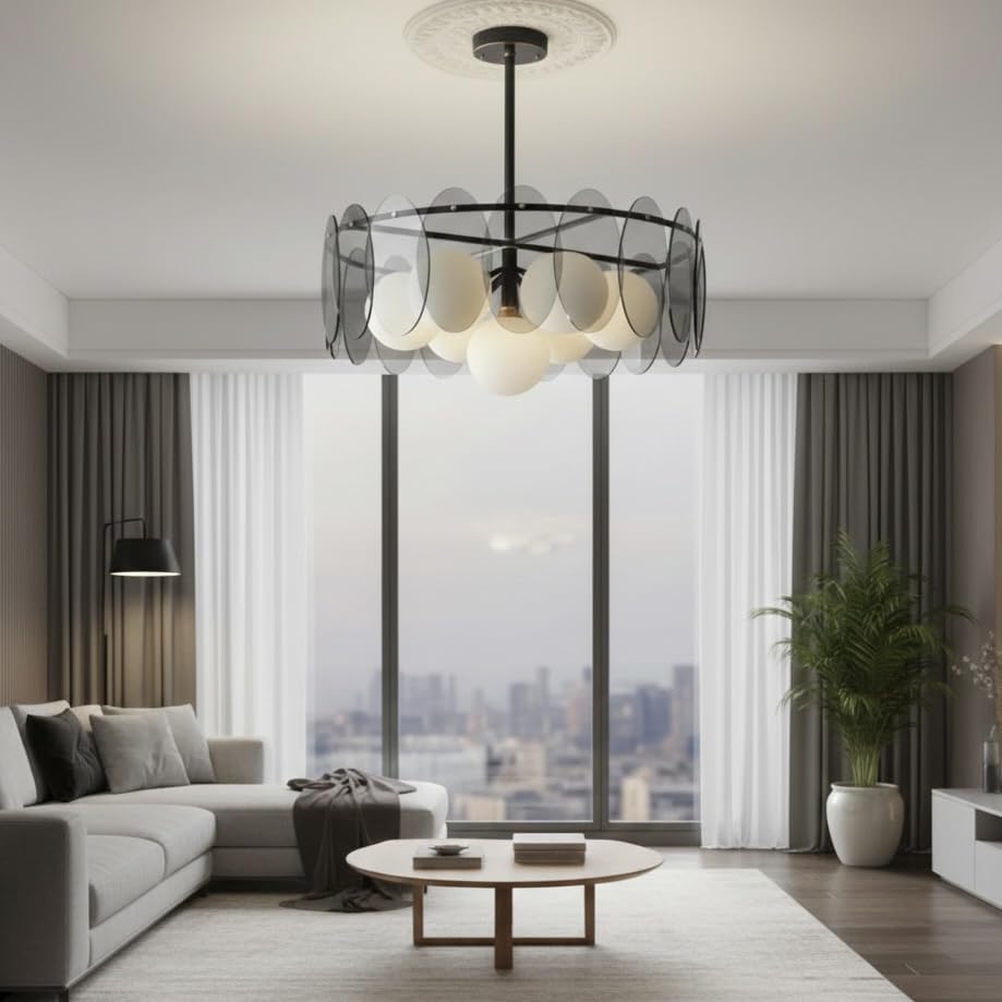 Image of Modern Ceiling Chandelier 600mm|Round Metal Glass Hanging Light for Living Room, Kitchen Island & Dining|Aura Ring Chandelier