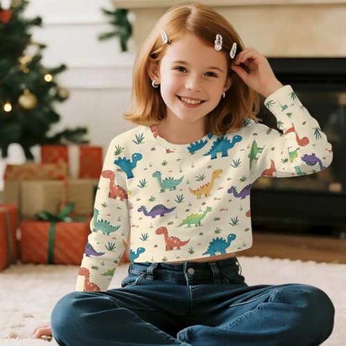 Girl's Sweatshirts Crop Tops Casual Pullover Sweatshirt Crewneck Long Sleeve Top Teens Fall Clothes 5-14 Years4