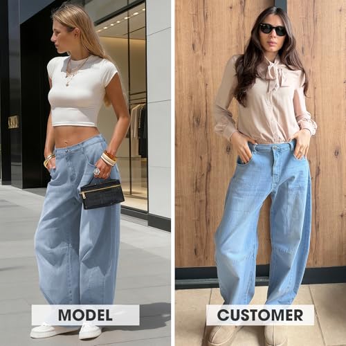 Image of EXLURA Womens Barrel Jeans Wide Leg Y2K Boyfriend Denim Pants Hip Hop Vintage Baggy Jeans Cotton Mid-Low Elastic Waist Pants