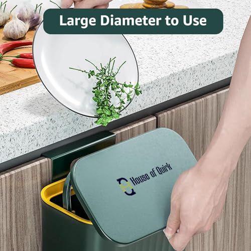 Image of House of Quirk Plastic Hanging Trash Can With Lid, Double-Sided Open Design, Cabinet Door Hanging Wall Storage Bucket for Kitchen (9 Litre Green)