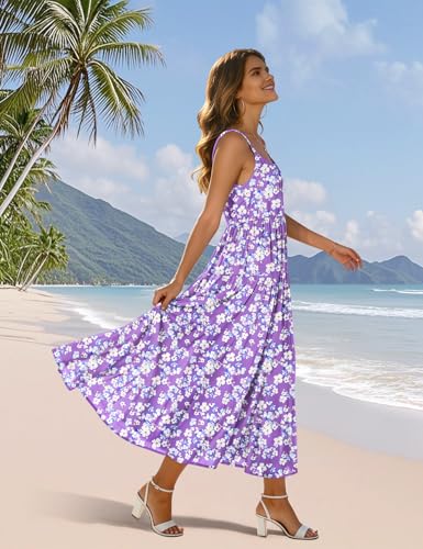 Image of YESNO Summer Bohemian Floral Dresses for Women Spaghetti Straps Maxi Dress Casual Flowy Dresses with Pockets ES0