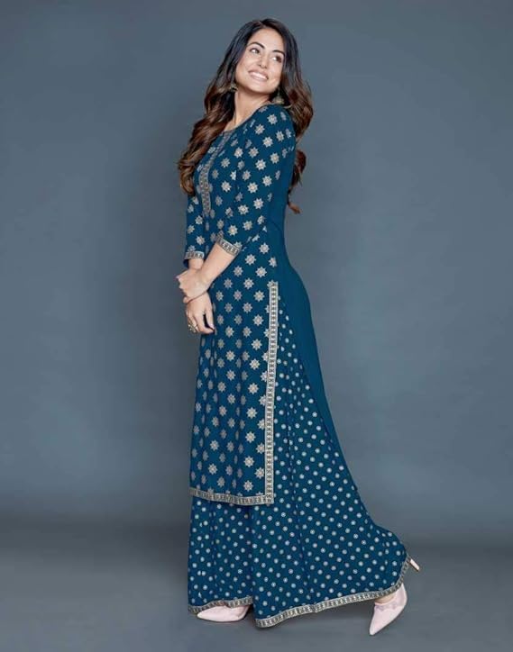 Image of PK HUB Women's Rayon Straight Kurti with Palazzo